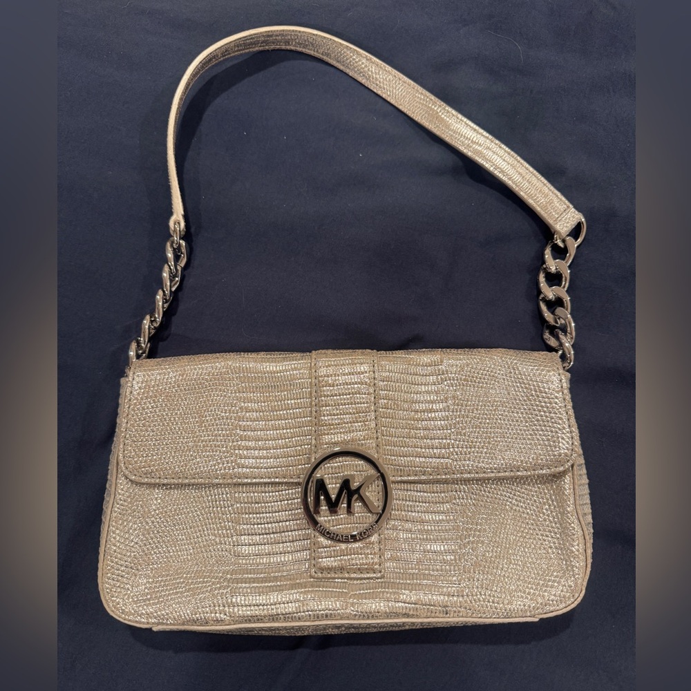 Michael Kors Fulton Silver Flap Handbag Small Purse